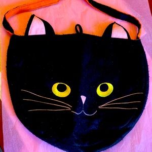 Large Bag Black Cat with embroidered eyes and whiskers. Halloween 🐈‍⬛